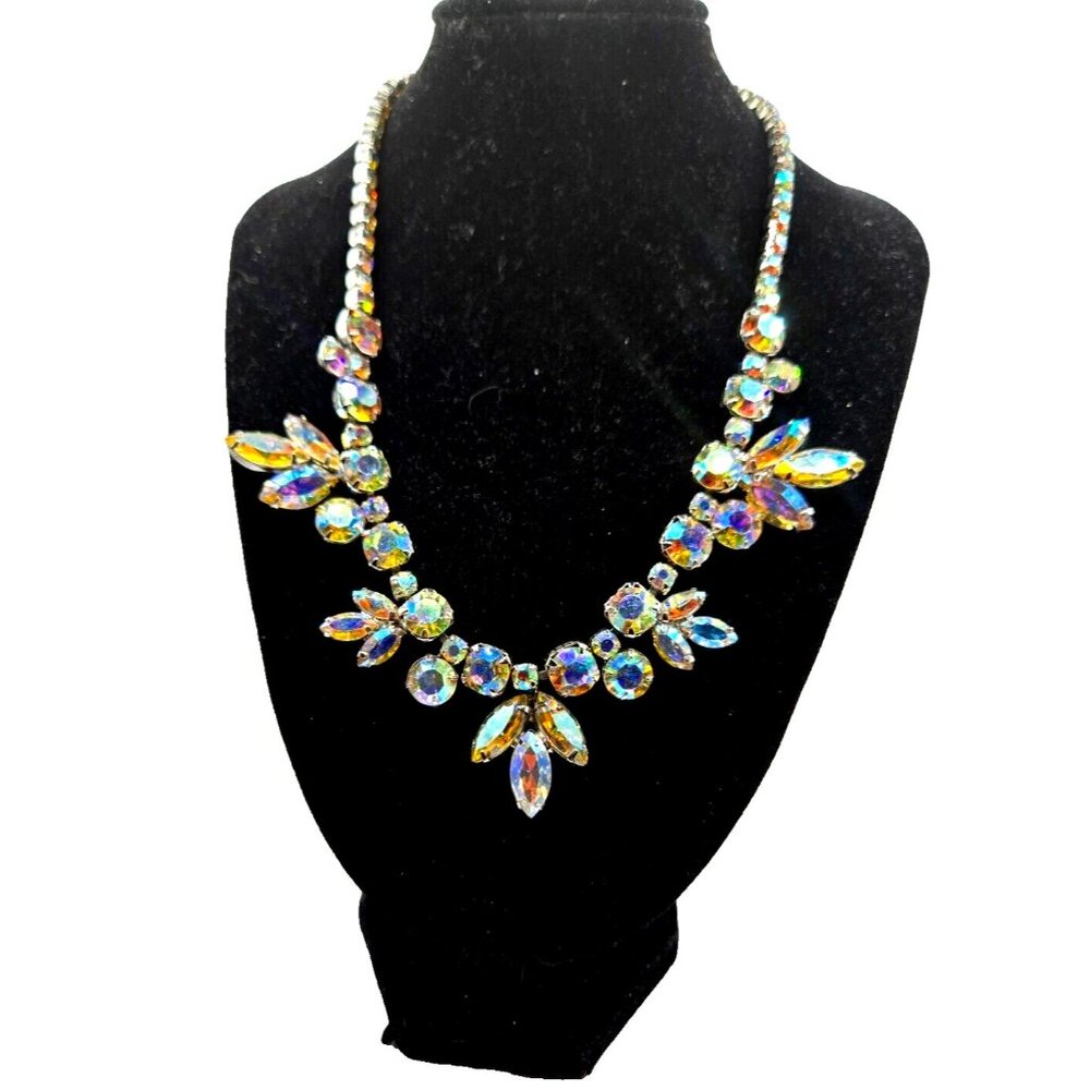 WEISS signed vintage Aurora Borealis Crystal Necklace STUNNING 16"